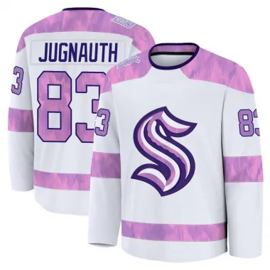 White Youth Tyson Jugnauth Premium Seattle Kraken 2024 Hockey Fights Cancer Practice Jersey