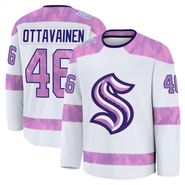 White Youth Ville Ottavainen Premium Seattle Kraken 2024 Hockey Fights Cancer Practice Jersey