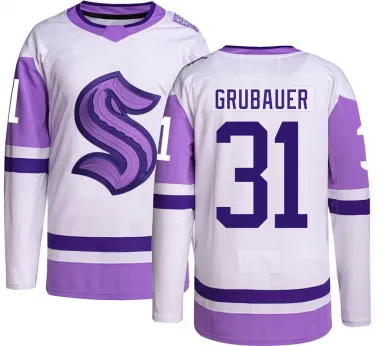 Men's Philipp Grubauer Authentic Seattle Kraken Hockey Fights Cancer Jersey