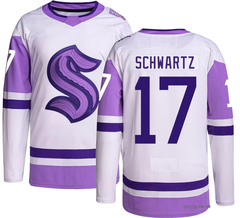 Youth Jaden Schwartz Authentic Seattle Kraken Hockey Fights Cancer Jersey